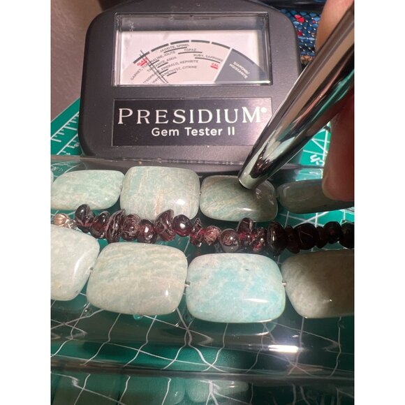 Triple Strand Beaded Necklace Aqua Amazonite & Raspberry Garnet Natural Boho SEE - Picture 8 of 10